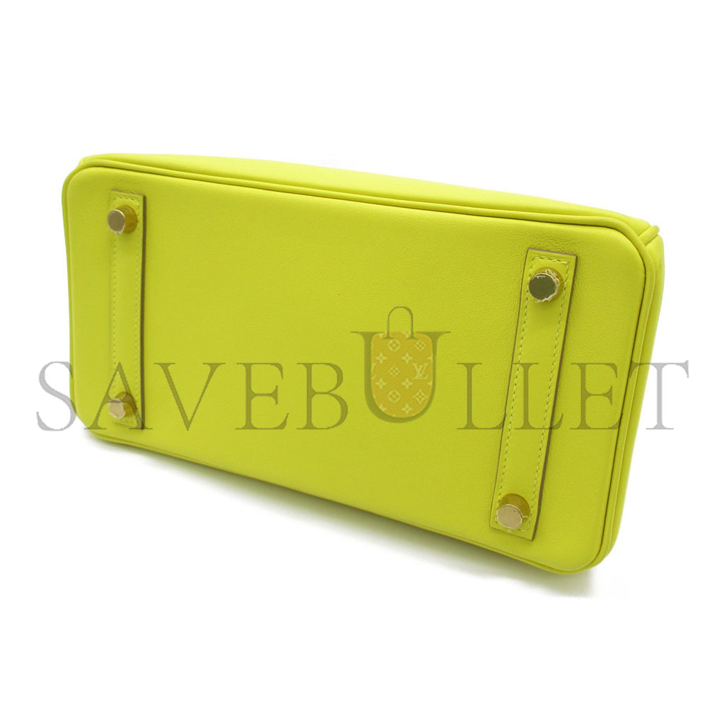 H**mes birkin 30 togo lemon yellow nylon blue lining gold buckle h028369cc9r (30*23*15cm)